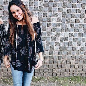 Fifteen Twenty off the shoulder navy top